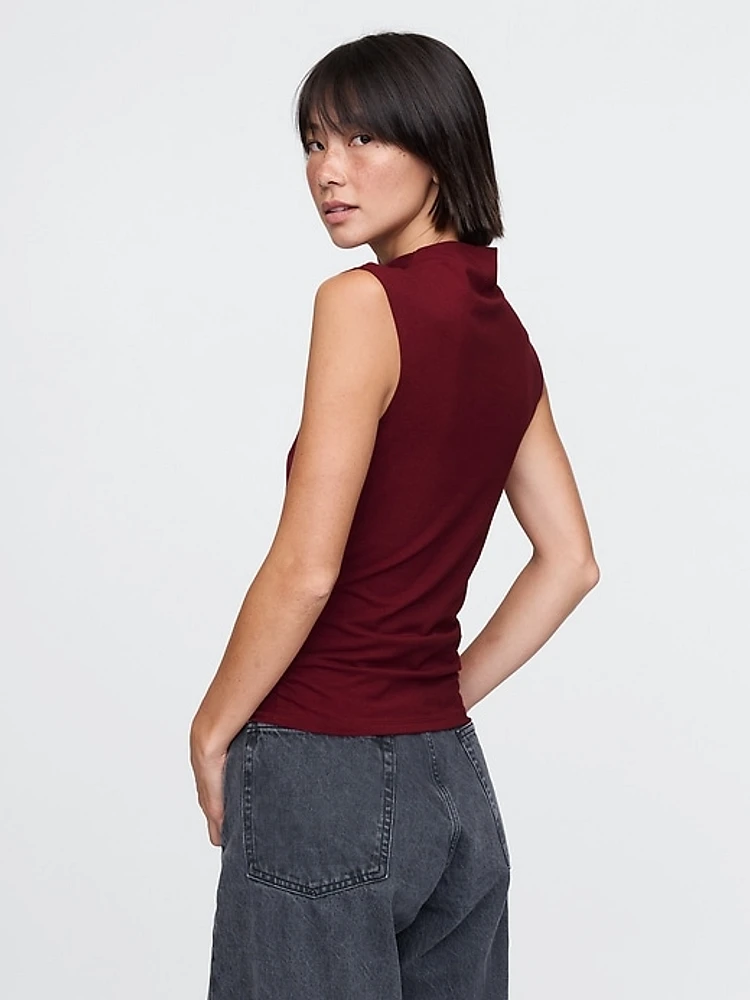 Modern Funnel-Neck Ruched Tank Top