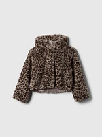 Kids Recycled Leopard Faux Fur Jacket