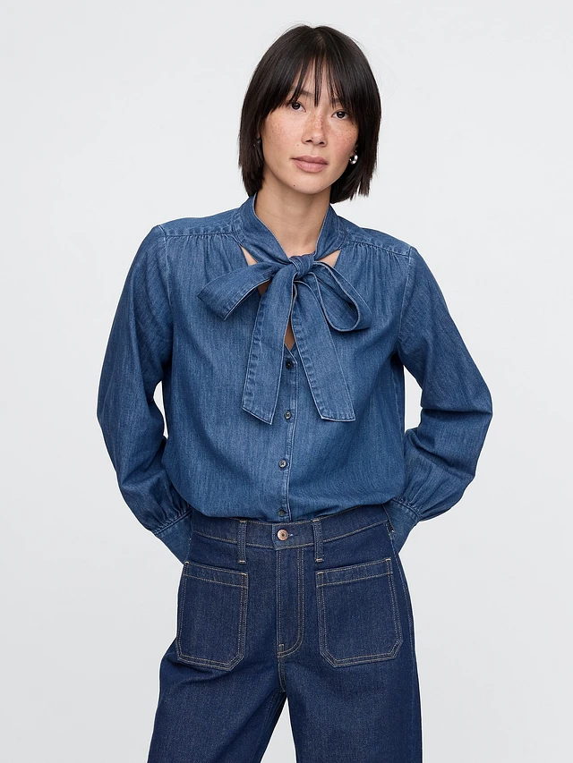 Gap Denim Tie-Neck Shirt at MarketFair Shoppes in Princeton, NJ