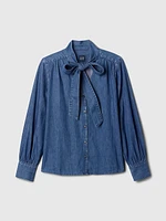 Denim Tie-Neck Shirt