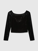 Cropped Velvet Off-Shoulder Top