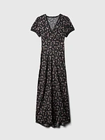 Satin Lace-Trim Floral Maxi Dress