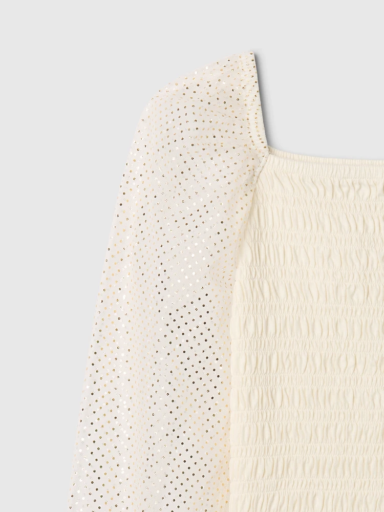 Kids Smocked Puff-Sleeve Top