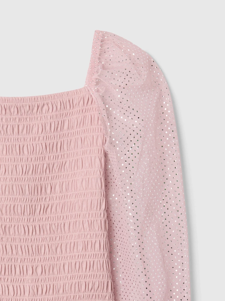 Kids Smocked Puff-Sleeve Top
