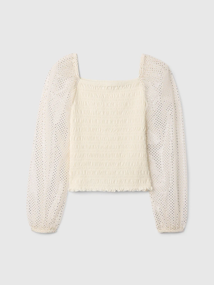 Kids Smocked Puff-Sleeve Top