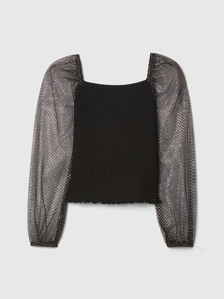 Kids Smocked Puff-Sleeve Top