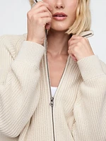 Shaker-Stitch Zip Cardigan