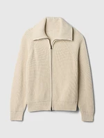 Shaker-Stitch Zip Cardigan