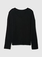 CashSoft Wide Rib V-Neck Sweater