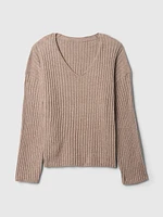 CashSoft Wide Rib V-Neck Sweater