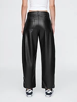 Mid Rise Vegan Leather Barrel Pants