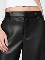 Mid Rise Vegan Leather Barrel Pants