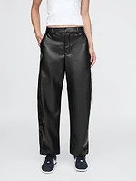 Mid Rise Vegan Leather Barrel Pants