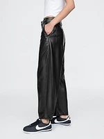 Mid Rise Vegan Leather Barrel Pants