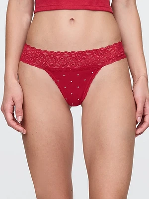 Organic Stretch Cotton Lace-Trim Thong