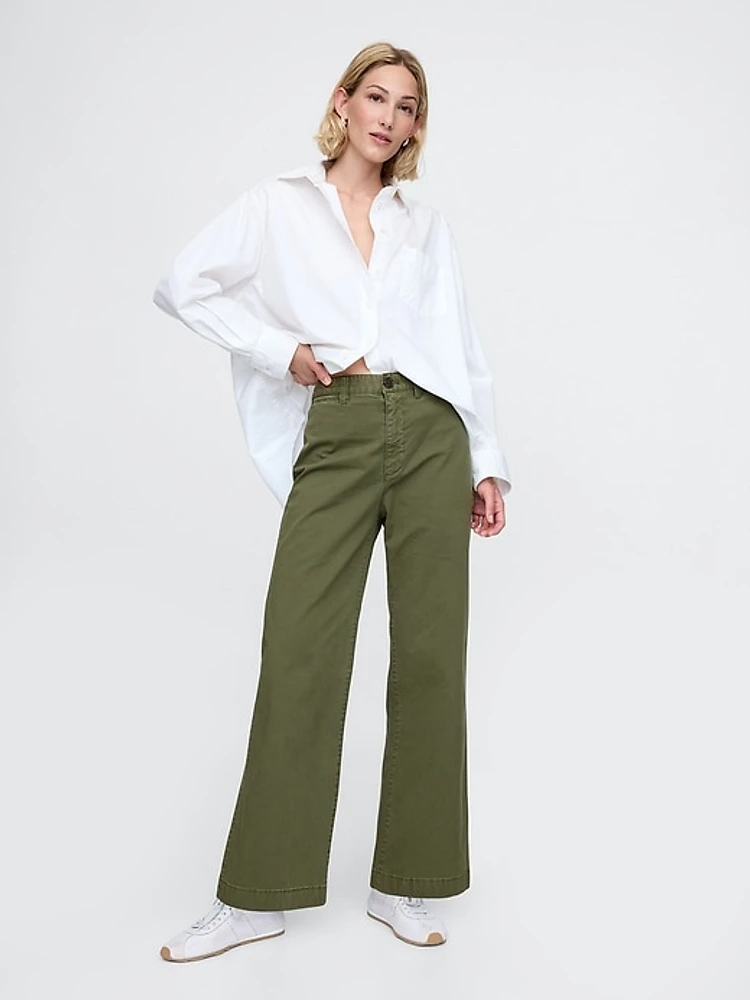 High Rise Stride Wide-Leg Ankle Khakis