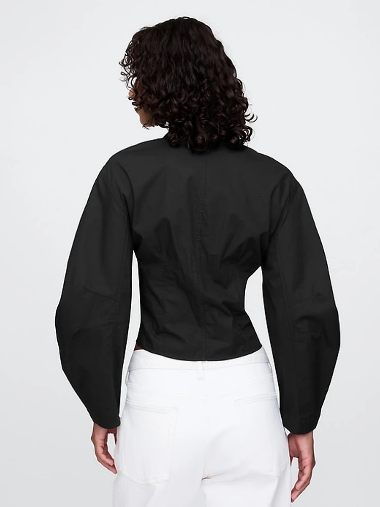 Organic Cotton Poplin Barrel Sleeve Cropped Shirt