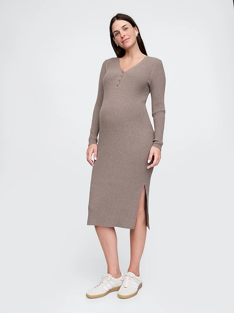 Maternity CashSoft Rib Henley Midi Sweater Dress