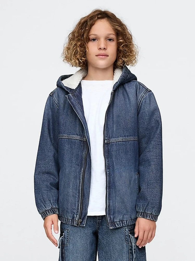 Kids Cozy Denim Zip Hoodie