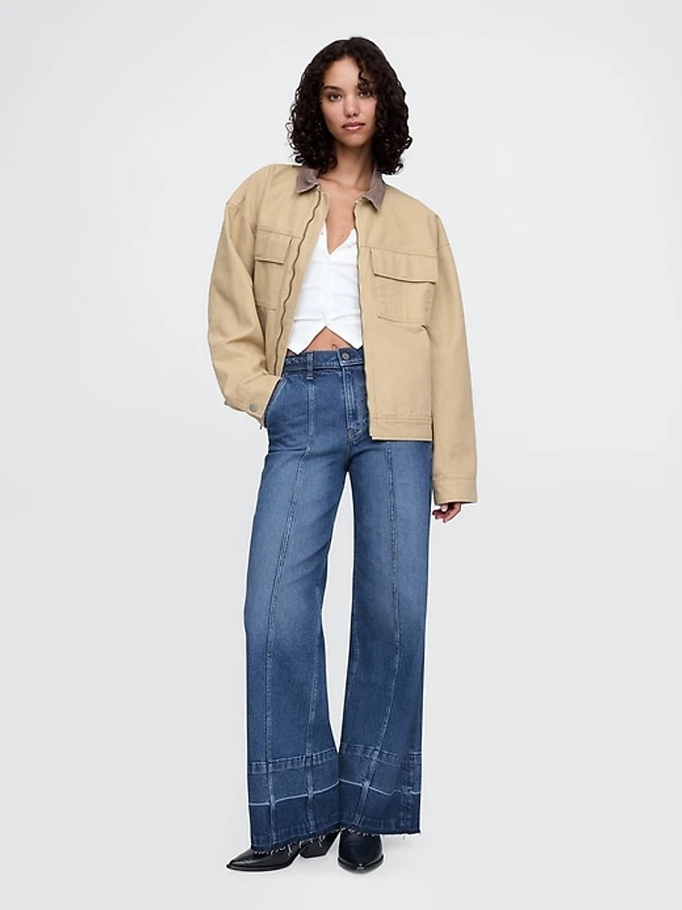 High Rise Stride Seamed Wide-Leg Jeans