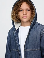 Kids Cozy Denim Zip Hoodie