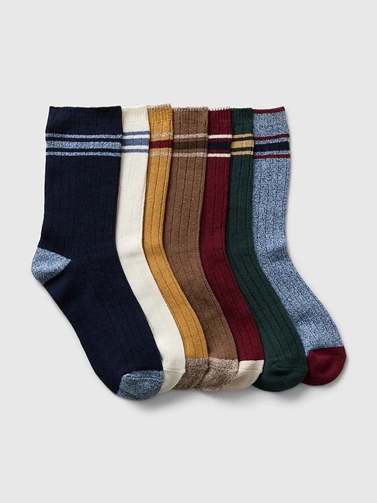 Kids Marled Rib Crew Socks (7-Pack