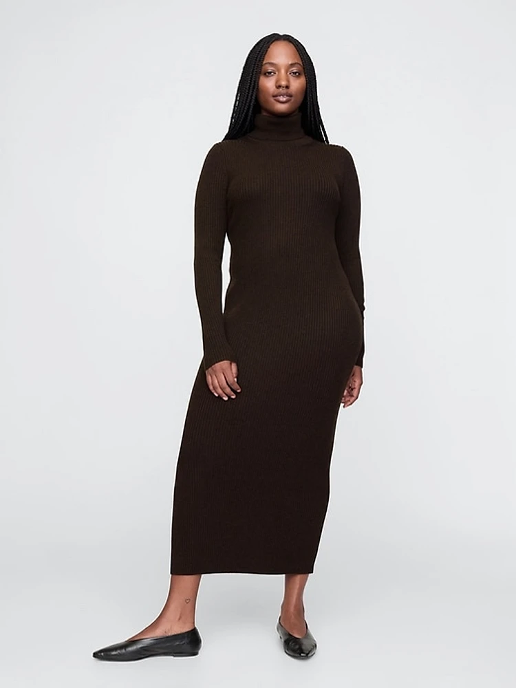 Turtleneck Rib Midi Sweater Dress