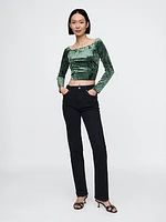 Cropped Velvet Off-Shoulder Top