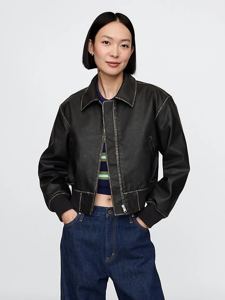 Vegan Leather Bomber Jacket