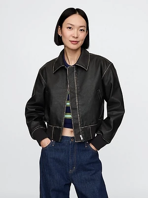 Vegan Leather Bomber Jacket