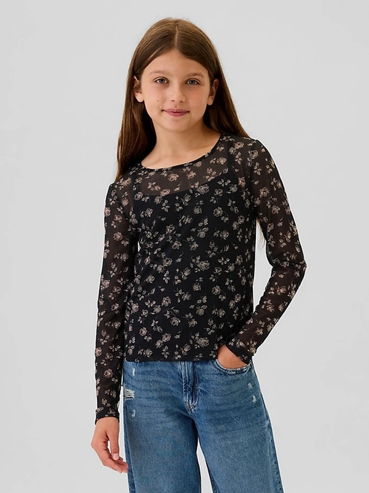 Kids Floral Mesh Top