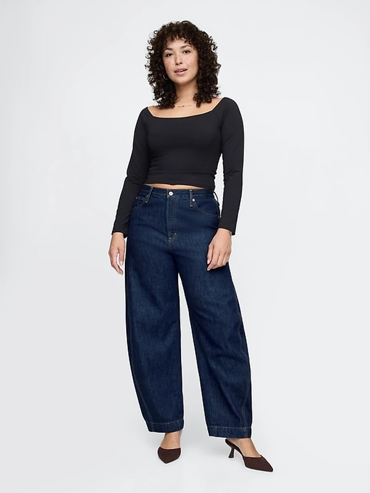 High Rise Crossover Barrel Jeans
