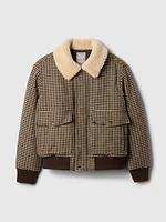 Wool-Blend Houndstooth Bomber Jacket