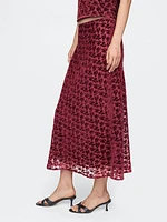 Burnout Velvet Midi Skirt