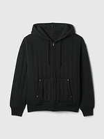 Waffle-Lined Quilted Zip Hoodie