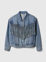 Oversized Fringe Western Denim Jacket