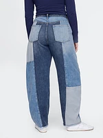 High Rise Patchwork Barrel Jeans