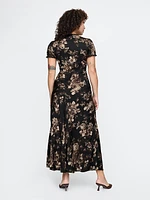 Satin Lace-Trim Floral Maxi Dress