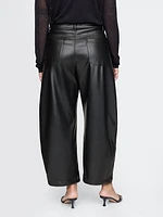 Mid Rise Vegan Leather Barrel Pants