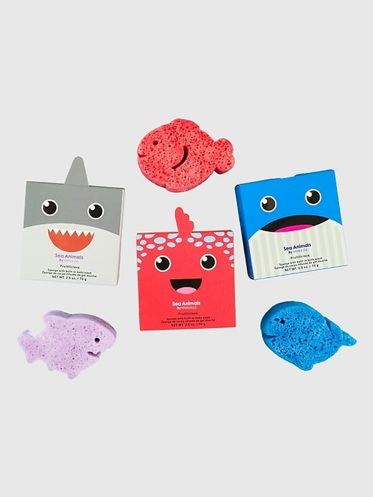 Spongelle Foaming Sponge Sea Animals Body Wash Infused Buffers Assorted Pack of 3