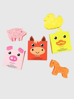 Spongelle Foaming Sponge Farm Animals Body Wash Infused Buffers Assorted Pack of 3