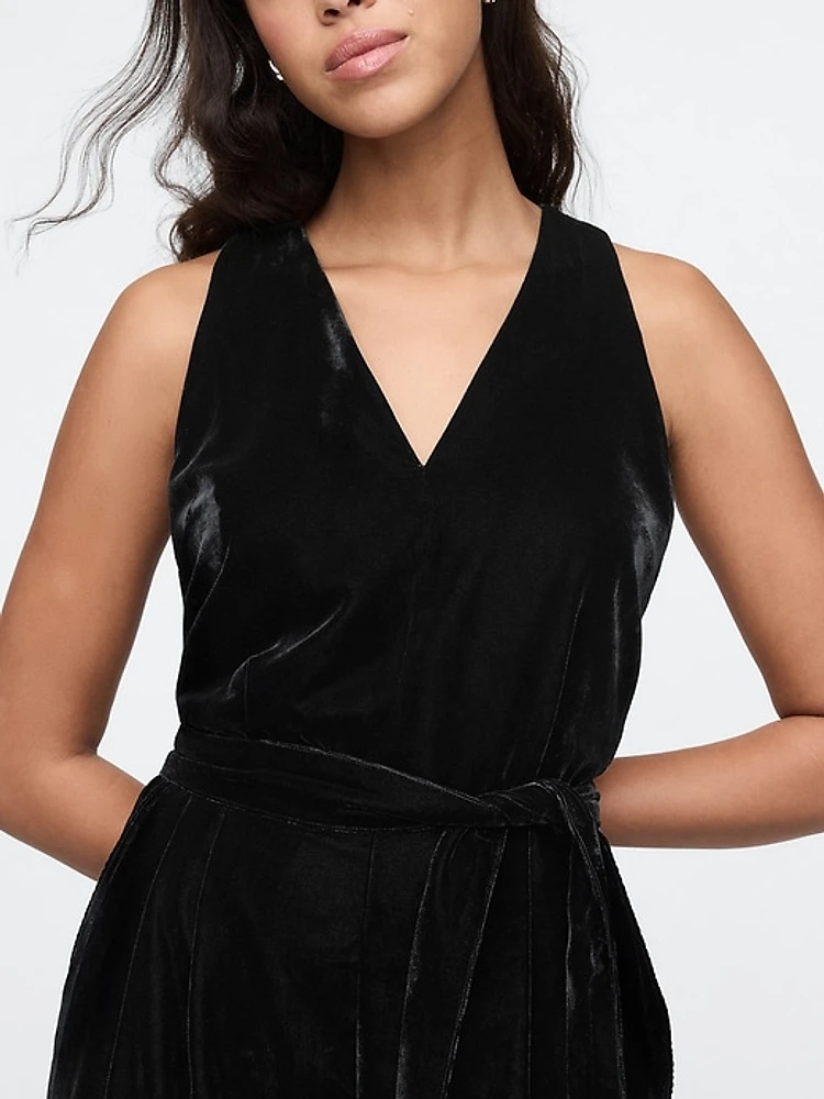 Recycled Velvet V-Neck Jumpsuit