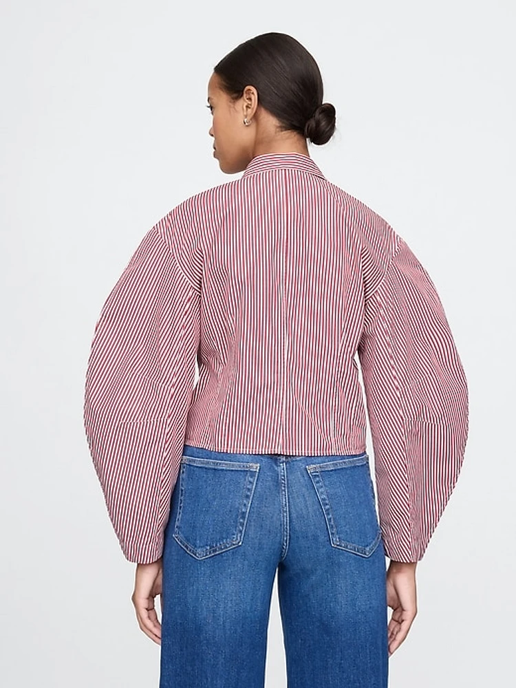 Organic Cotton Poplin Barrel Sleeve Cropped Shirt