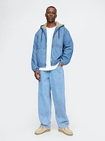 Oversized Sherpa-Lined Denim Zip Hoodie