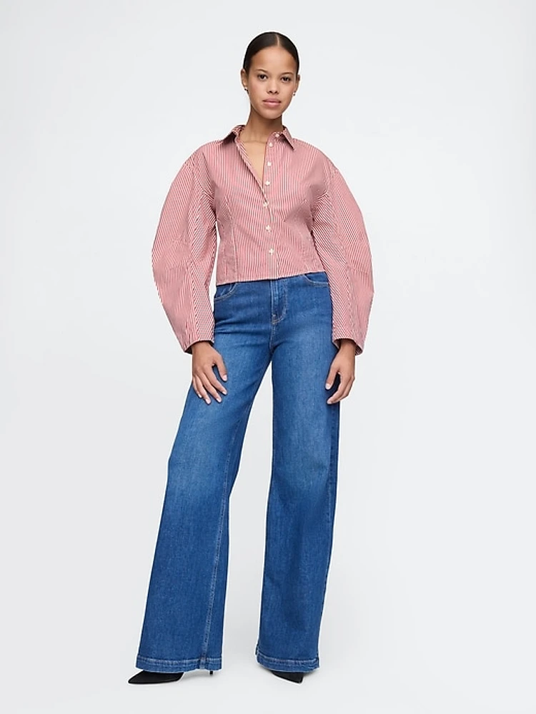 Organic Cotton Poplin Barrel Sleeve Cropped Shirt