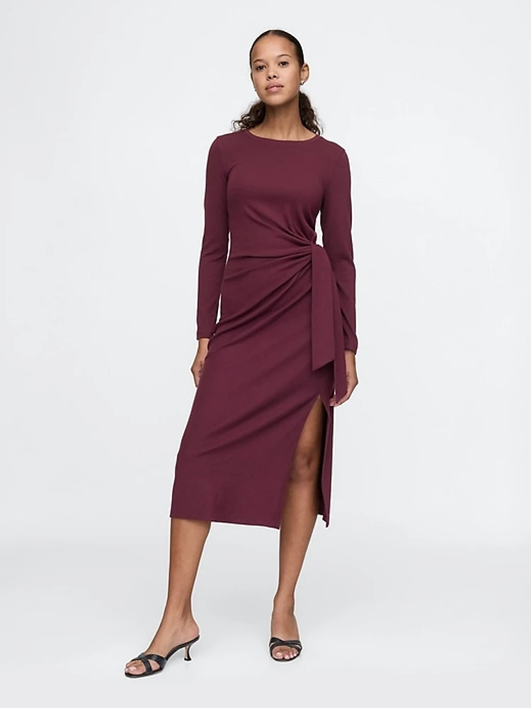 Modern Rib Tie-Knot Midi Dress