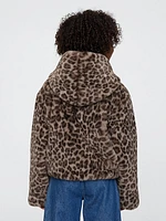 Kids Recycled Leopard Faux Fur Jacket