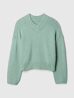 CashSoft Cropped High V-Neck Sweater