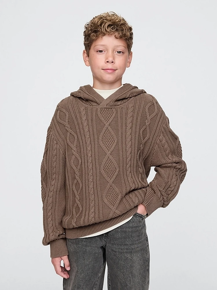 Kids Hooded Cable-Knit Sweater