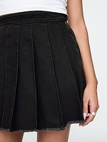 Pleated Denim Mini Skirt